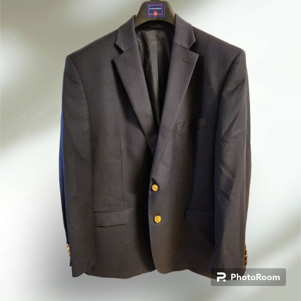 Men's Lauren Ralph Lauren Sports Coat Blazer Navy Size 44R 100% Wool EUC
